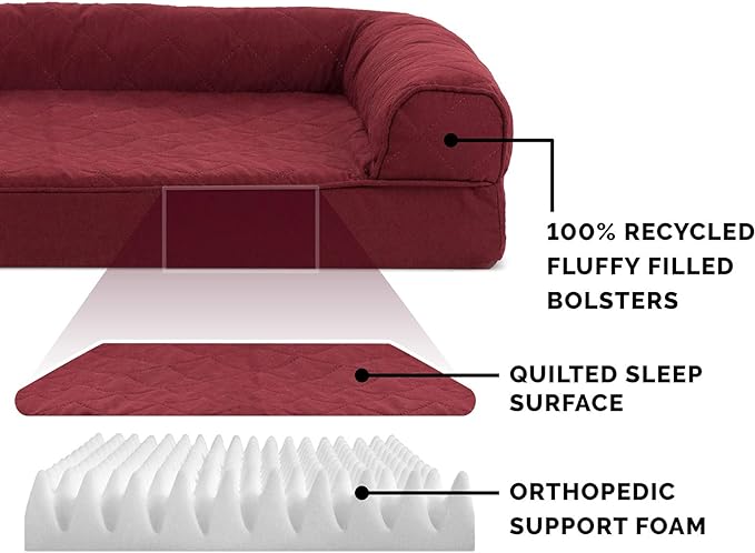 Furhaven Orthopedic Dog Bed for Medium/Small Dogs w/ Removable Bolsters & Washable Cover, For Dogs Up to 35 lbs - Quilted Sofa - Wine Red, Medium