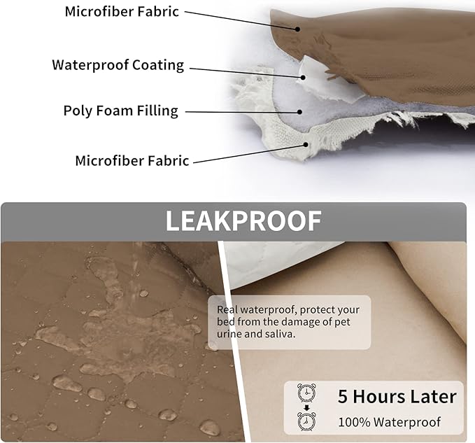 Easy-Going 100% Waterproof Dog Bed Cover Reversible Leak Proof Couch Cover Washable Sofa Cover Furniture Protector Blanket for Pets Kids Children Dog Cat (30x70 Inch, Camel/Ivory)