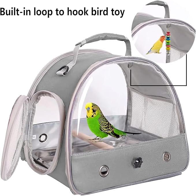 Bird Travel Carrier, Portable Small Bird Parrot Parakeet Carrier with Standing Perch and Stainless Steel Tray, Side Access Window Collapsible