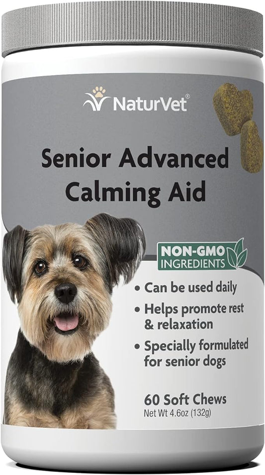 NaturVet Quiet Moments Calming Aid Dog Supplement, Helps Promote Relaxation, Reduce Stress, Storm Anxiety, Motion Sickness for Senior Dogs – 60-Ct. Soft Chews