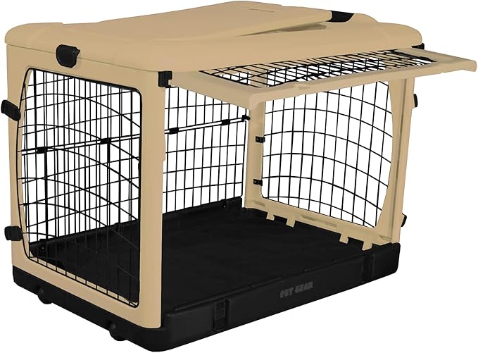 Pet Gear “The Other Door” 4 Door Steel Crate for Dogs/Cats with Garage-Style Door, includes Plush Bed + Travel Bag, No Tools Required, 3 Models, 3 colors