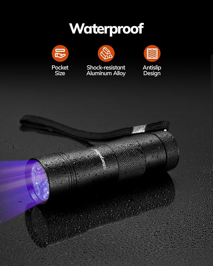 morpilot Black Light, 4 PCS 12 LEDs 395nm UV Blacklight Flashlights Detector for Pets Urine and Stains