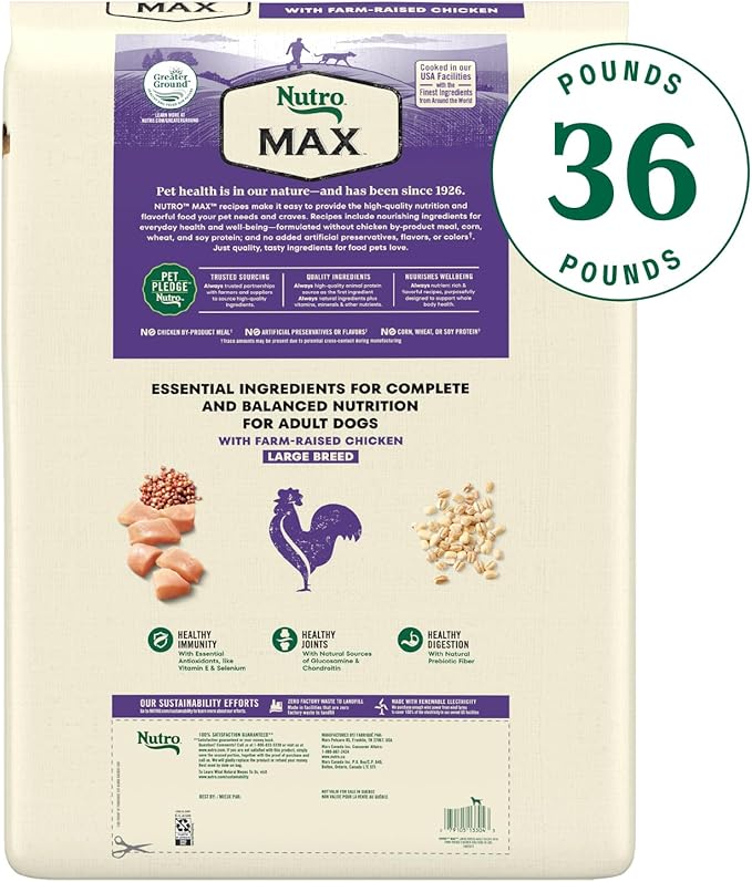 Nutro Max Adult Large Breed Dry Dog Food with Farm-Raised Chicken, 36 lb. Bag