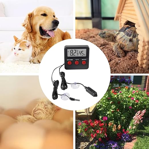 2pcs Reptile Thermometer and Humidity Gauge Reptile Thermometer Hygrometer with Probes Indoor Outdoor Digital Pet Temperature and Hygrometer Gauge for Reptiles Pet Keeping