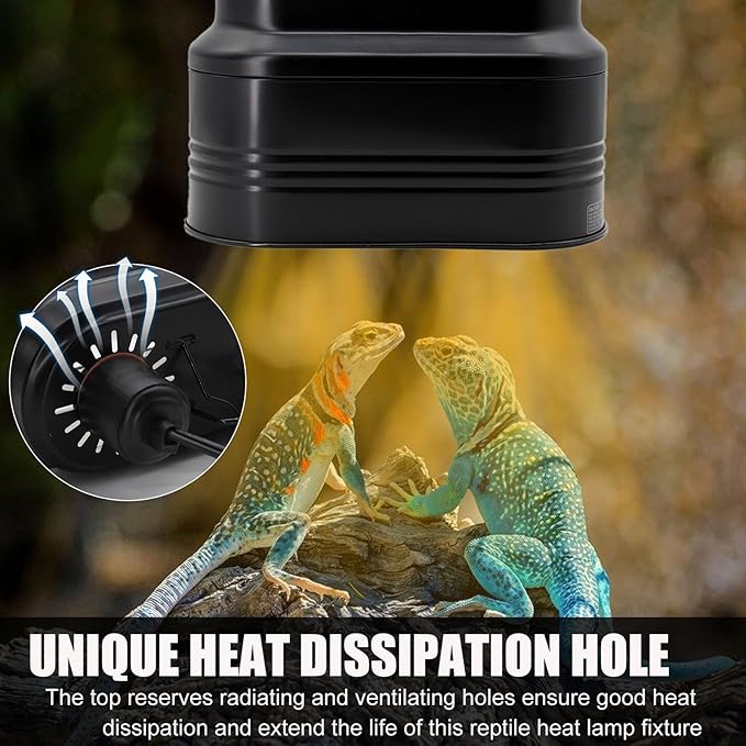 Reptile Dual Light Fixture, Reptile Heat Lamp Fixture with Separate Switches Fit for UVB Bulb Basking Heat Bulb for Reptile Glass Terrariums