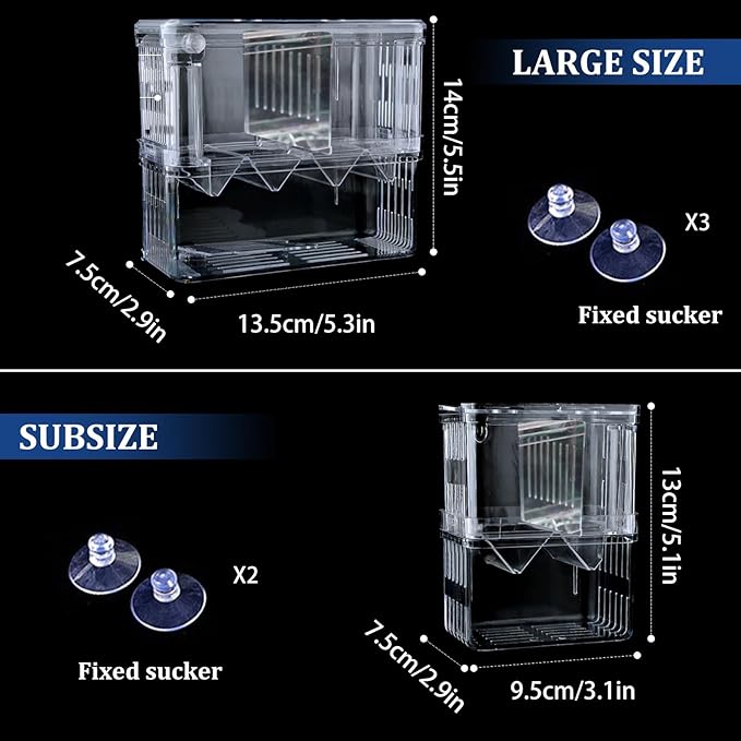 WishLotus Fish Breeding Box, Suspended Breeder Box for Fish Tank with Suction Cups, Multi-Funtional Aquarium Fish Isolation Box Hatchery Incubator for Shrimp Clownfish Betta (L)