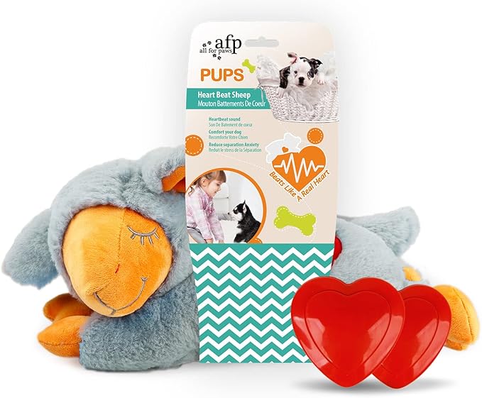 ALL FOR PAWS Dog Stuffed Animals with Heartbeat,Small Dog Toys for Dog Anxiety Relief,Puppy Behavioral Training Aid Toy Dog Stuff (Grey Sheep(Double Heartbeat))