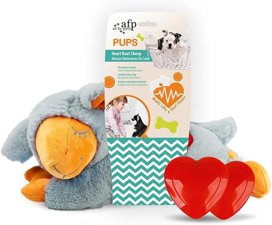 ALL FOR PAWS Dog Stuffed Animals with Heartbeat,Small Dog Toys for Dog Anxiety Relief,Puppy Behavioral Training Aid Toy Dog Stuff (Grey Sheep(Double Heartbeat))
