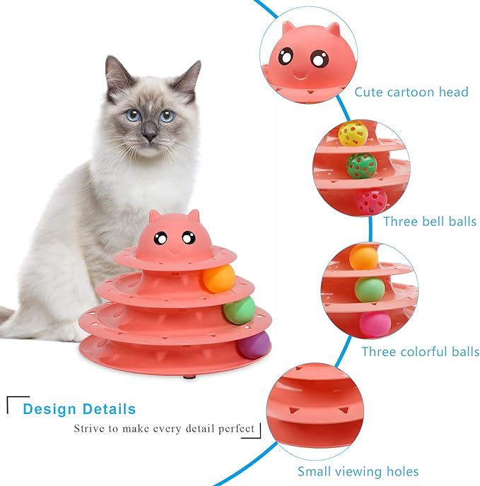 UPSKY Cat Toy Roller 3-Level Turntable Cat Toy Balls with Six Colorful Balls Interactive Kitten Fun Mental Physical Exercise Puzzle Toys.