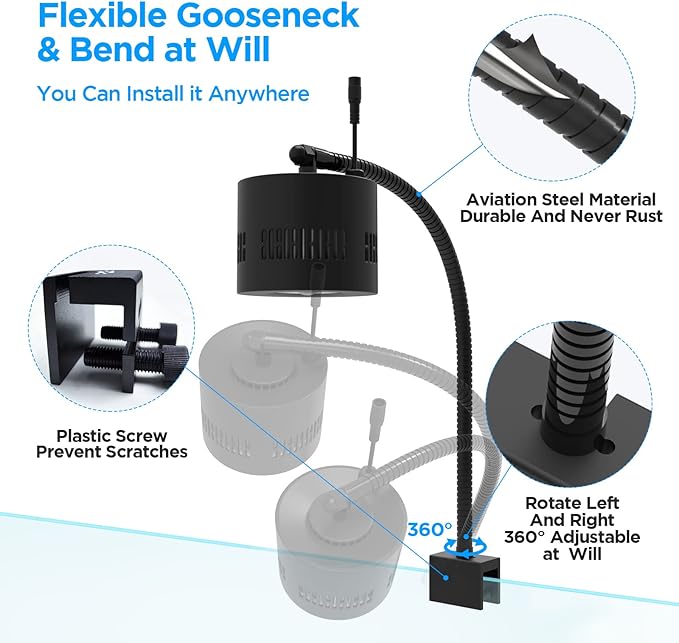 Lominie LED Aquarium Light, Dimmer Remote Control 0-100% Brightness 80W Planted Fish Tank Light Clamp Clip Lamp for Freshwater Refugium Algae Fish Tank with Gooseneck