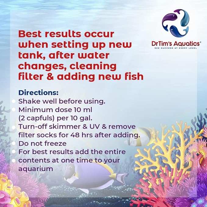 DrTim's Aquatics Reef One & Only Nitrifying Bacteria – For Reef, Nano and Seahorse Aquaria, New Fish Tanks, Aquariums, Disease Treatment – H20 Pure Fish Tank Cleaner – Removes Toxins – 4 Oz. (401)