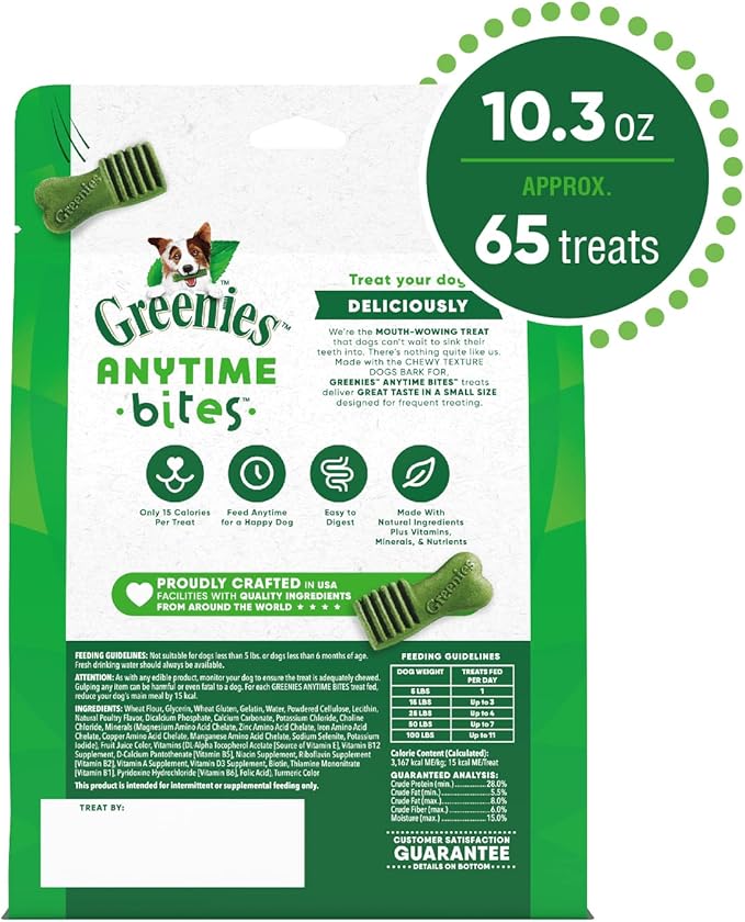 Greenies Anytime Bites Dog Treats, Original Flavor, 10.3 oz. Bag