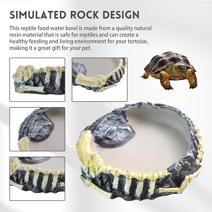 Reptile Food Water Bowl Resin Rock Reptile Feeding Dish Tortoise Feeder Food and Water Plate Amphibian Drinking Basin Reptile Habitat Tank Accessories for Turtle Lizard Leopard Gecko Chameleon