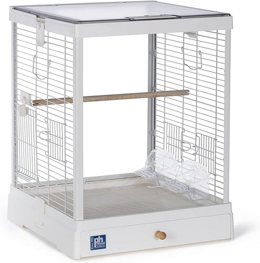 Prevue Pet Products Clear View Glass Bird Cage Crystal Palace for Small Birds - White Frame