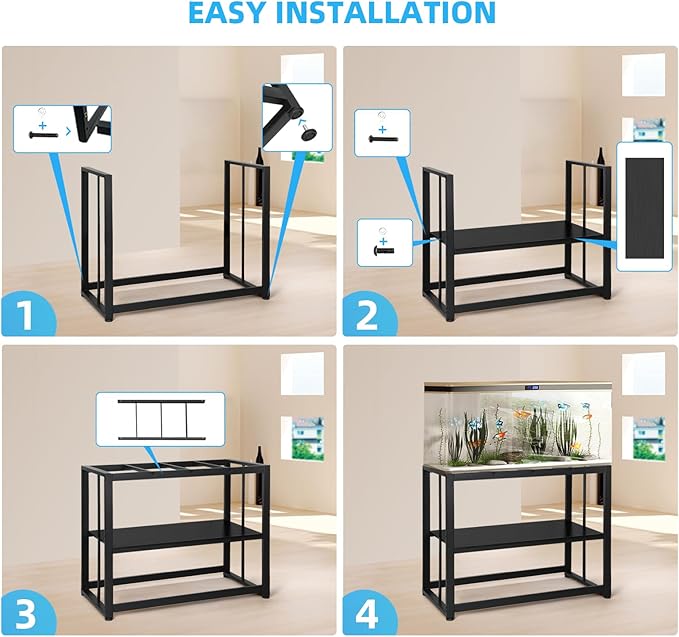 VOWNER 55-75 Gallon Fish Tank Stand - Metal Aquarium Stand, 48.4" x 14.9" x 29.5" Adjustable Heavy Duty Reptile Tank Stand, Adjustable 2-Tier Fish Tank Rack Shelf for Home Office, Tank not Included