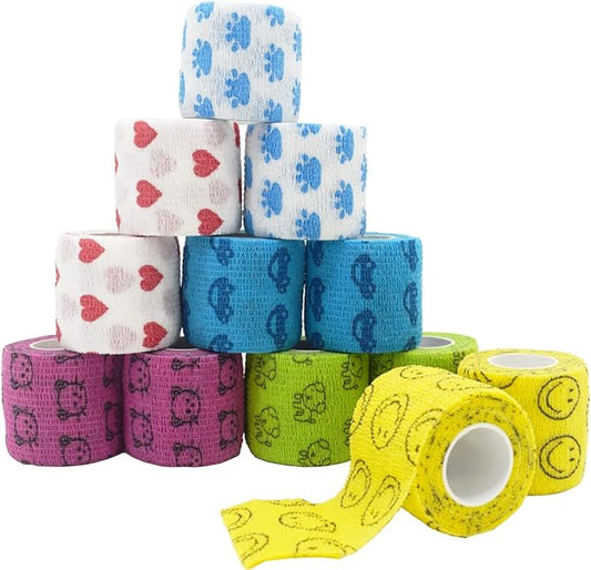 Stmandy Vet Tape wrap, wrap Bandage 2 inch 12 Rolls,Adhesive wrap Bandage for The Person or The Pets (cat,Dogs,Horse and Other Animal) who was injure or Have Wounds (Cartoon 12pcs)