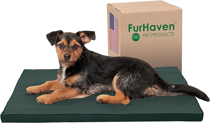 Furhaven Water-Resistant Dog Bed for Small Dogs w/ Removable Washable Cover, Perfect for Crates & Kennels, For Dogs Up to 25 lbs - Two-Tone Reversible Crate Pad - Green/Gray, Small