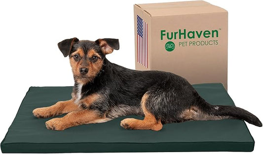 Furhaven Water-Resistant Dog Bed for Extra Small Dogs w/ Removable Washable Cover, Perfect for Crates & Kennels, For Dogs Up to 12 lbs - Two-Tone Reversible Crate Pad - Green/Gray, Extra Small