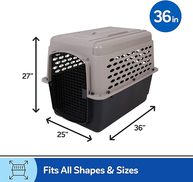Petmate Vari Dog Kennel 32" and Petmate Double Diner Kennel Bowl, Gray, Small