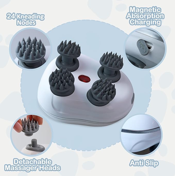 Scalp Massager Pet-Friendly Silicone Massage Brush - Soothing Head, Scalp and Body Scrubber for Pets - Cat Face Electric Sratchers - Gentle Grooming Tool for Ultimate Relaxation (White)