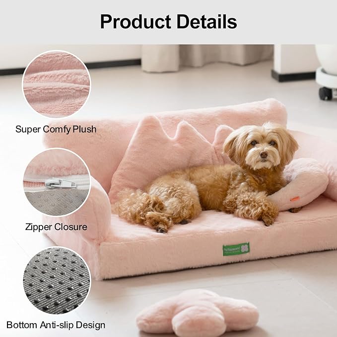 MEWOOFUN 34.6" Orthopedic Dog Bed Sofa for Small Medium Dogs, Egg- Foam Dog Couch with Removable Washable Cover and Non-Slip Bottom (Large, Pink)