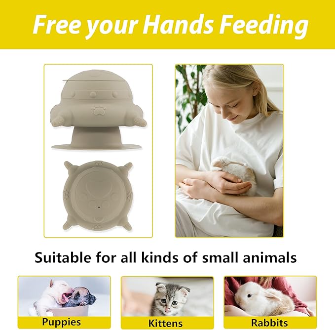 Puppy bottles for nursing,Puppy milk feeders for multiple puppies nipple,Puppy Feeder Milk Bowl,4 Nipples Silicone Puppy Nursing Station,Feeder Bowl for Kittens, Puppies,Capacity 240ml（Grey）