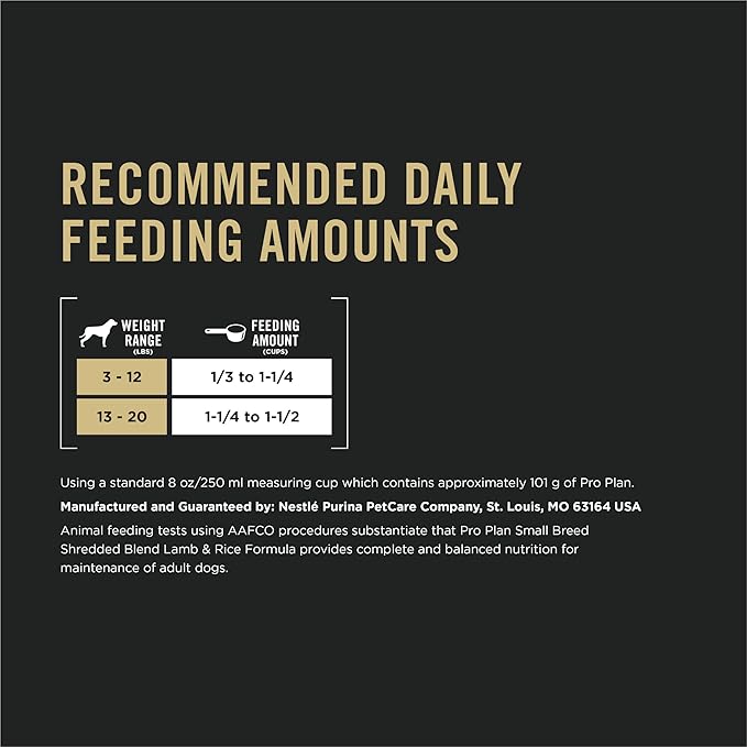 Purina Pro Plan High Protein Small Breed Dog Food, Shredded Blend Lamb & Rice Formula - 6 lb. Bag