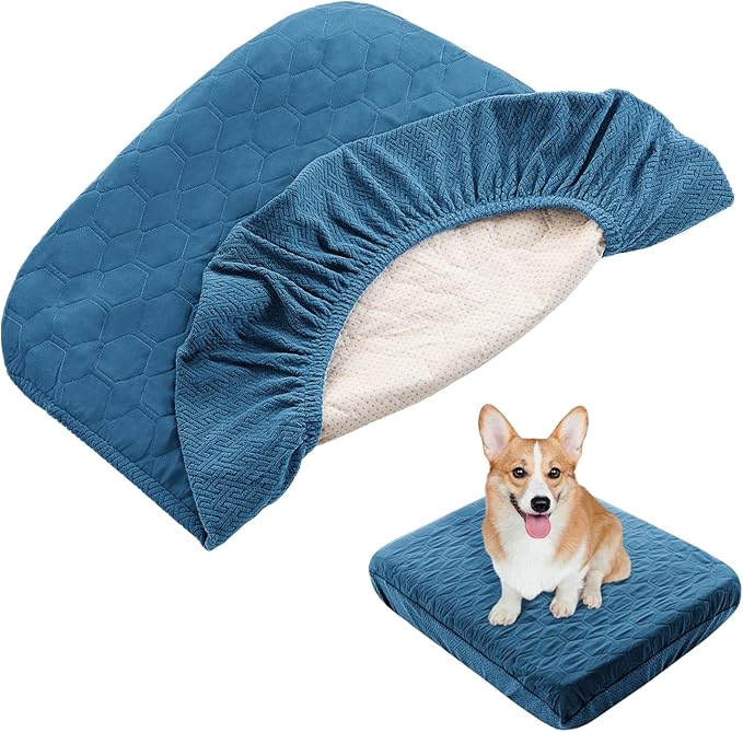 nanbowang Waterproof Dog Bed Covers Replacement Washable Pet Hair Easy to Remove, Dog Pillow Cover Quilted, Pet Bed Cover Lovely Puppy Bed Cover for Dog/Cat 32x40x6