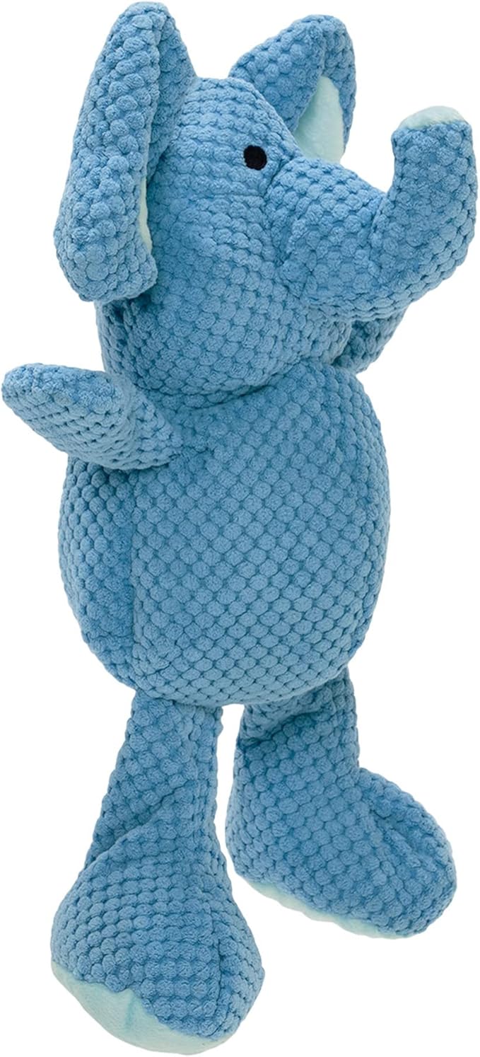 goDog Checkers Elephant Squeaky Plush Dog Toy, Chew Guard Technology - Blue, Large