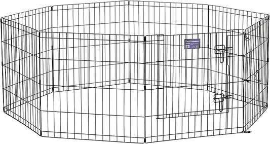 MidWest Homes for Pets Foldable Metal Dog Exercise Pen / Pet Playpen, Black w/ door, 24'W x 24'H