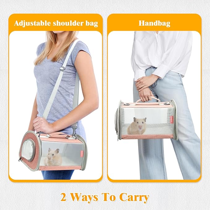 Small Animal Carrier Bag, Portable Guinea Pig Travel Carrier, Breathable Small Pet Bag for Guinea Pig Bird Rabbit Hamster Chinchilla Hedgehog Sugar Glider Outgoing Travel Carrying Case (Pink)