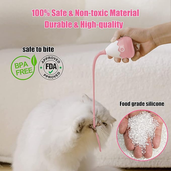 Cat Toys Interactive for Indoor Cats, Automatic Cat Wand Toy Silicone Tail Teaser Toy 2 in 1, Rechargeable Exercise Toy for Kitten-Pink