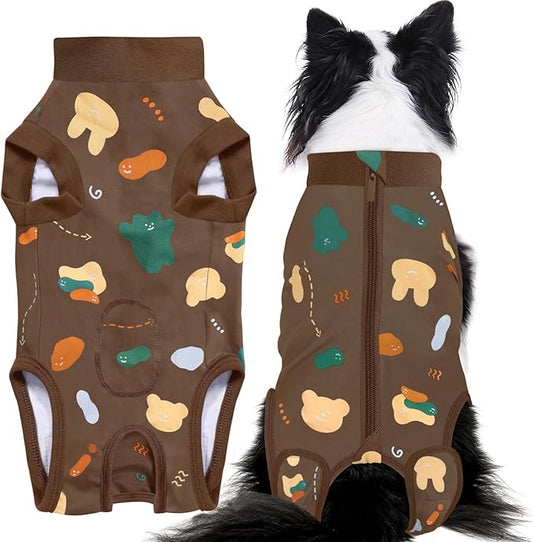 Recovery Suit for Dogs, Dog Surgery Recovery Suit with Zipper Closure Post Spay, Neuter, Abdominal Surgical Suit for Male Female Dogs Can Pee, Prevent Licking Dog Onesies, Brown Bear, L