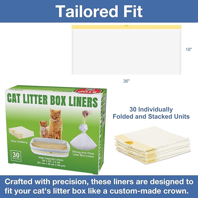 Cat Litter Box Liners - 30 Extra Large Strong & Thick Litter Liners For Mess-Free Cleanup - Jumbo Size - Conveniently Folded No More Tearing - Scratch-Resistant - Enjoy A Fresh Hygienic Environment