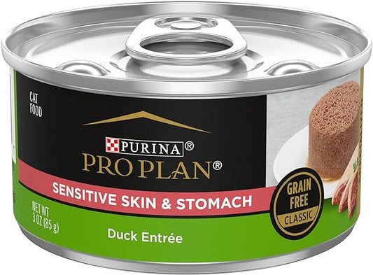 Purina Pro Plan Sensitive Skin and Stomach Wet Cat Food, Sensitive Skin and Stomach Duck Entree - (Pack of 24) 3 oz. Pull-Top Cans