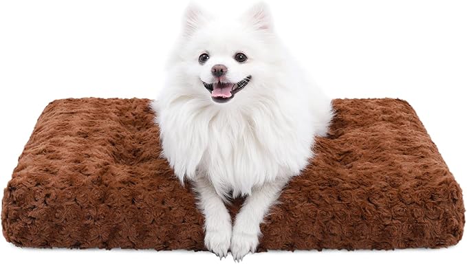 KSIIA Washable Dog Bed Deluxe Plush Dog Crate Beds Fulffy Comfy Kennel Pad Anti-Slip Pet Sleeping Mat for Large, Jumbo, Medium, Small Dogs Breeds, 29" x 21", Brown