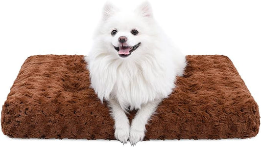 KSIIA Washable Dog Bed Deluxe Plush Dog Crate Beds Fulffy Comfy Kennel Pad Anti-Slip Pet Sleeping Mat for Large, Jumbo, Medium, Small Dogs Breeds, 23" x 18", Brown
