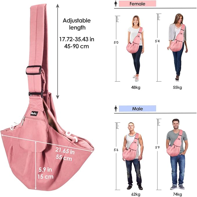 SlowTon Dog Carrier Sling - Thick Padded Adjustable Shoulder Strap Dog Carriers for Small Dogs, Puppy Carrier Purse for Pet Cat with Front Zipper Pocket Safety Belt Machine Washable (Pink XS)