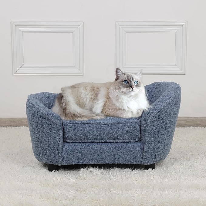 Velvet Pet Sofa Bed, Cat Sofa Couch, Comfy Dog Sofa & Chair for Small Dogs, Pet Couch Chair with Removeable & Washable Cushion for Puppy & Cats (blue)