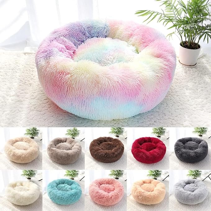 Cat Beds for Indoor Cats - Cat Bed Washable 20/24 inches, Dog Beds for Small Medium Dogs, Anti Anxiety Round Fluffy Plush Faux Fur Cat Bed,Thick Bottom Keep Pets Off The Cold Tile