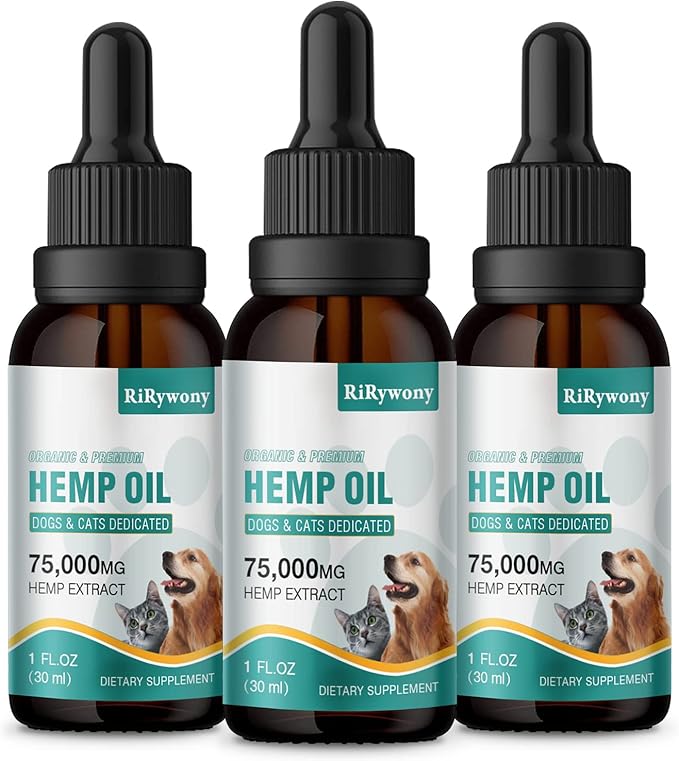 RiRywony Hemp Oil for Dogs and Cats - Help Pet Anxiety Stress Pain Arthritis Aggressive Relax Sleep Allergies Seizure Calming Relief - Treats Chews Drops for Joint & Hip Health - Made in USA