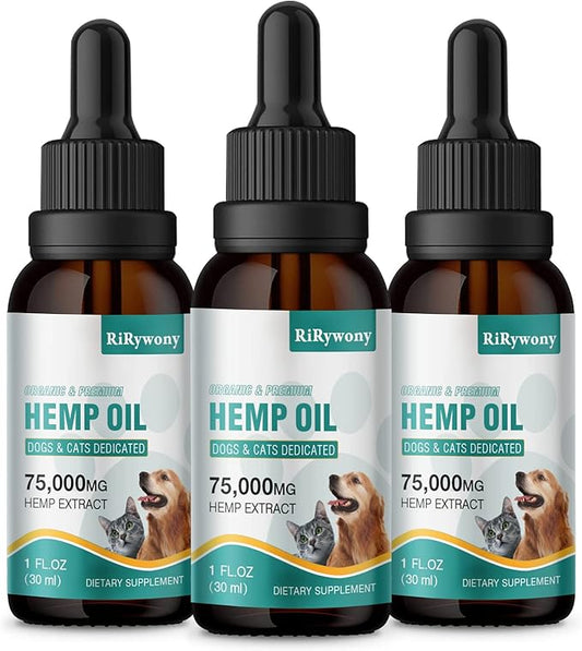 RiRywony Hemp Oil for Dogs and Cats - Help Pet Anxiety Stress Pain Arthritis Aggressive Relax Sleep Allergies Seizure Calming Relief - Treats Chews Drops for Joint & Hip Health - Made in USA