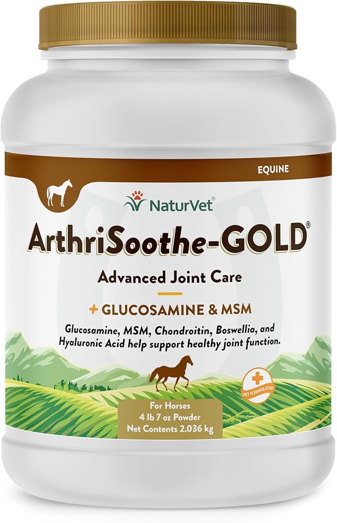 NaturVet ArthriSoothe Gold Advanced Joint Horse Supplement Powder – For Healthy Joint Function in Horses – Includes Glucosamine, MSM, Chondroitin, Hyaluronic Acid – 120 Day Supply