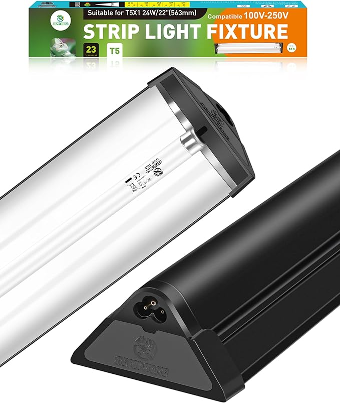 T5 UVA UVB Reptile Light Combo Kit(100V-250V Wide Voltage), Reptile Light Fixture with UVB 10.0 Fluorescent Tube, 24W UVA UVB Lamp Bulb for Bearded Dragon Tortoise