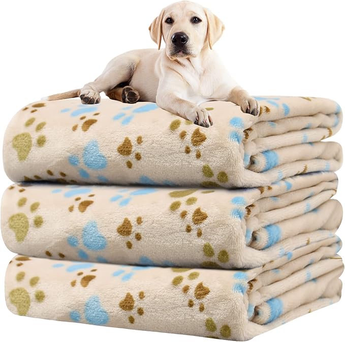 1 Pack 3 Blankets for Dogs Blankets for Large Dogs Large Dog Blanket Super Soft Fluffy Premium Fleece Pet Blanket Flannel Throw for Dog Puppy Cat Paw,Beige,Blanket(41x31 inch)