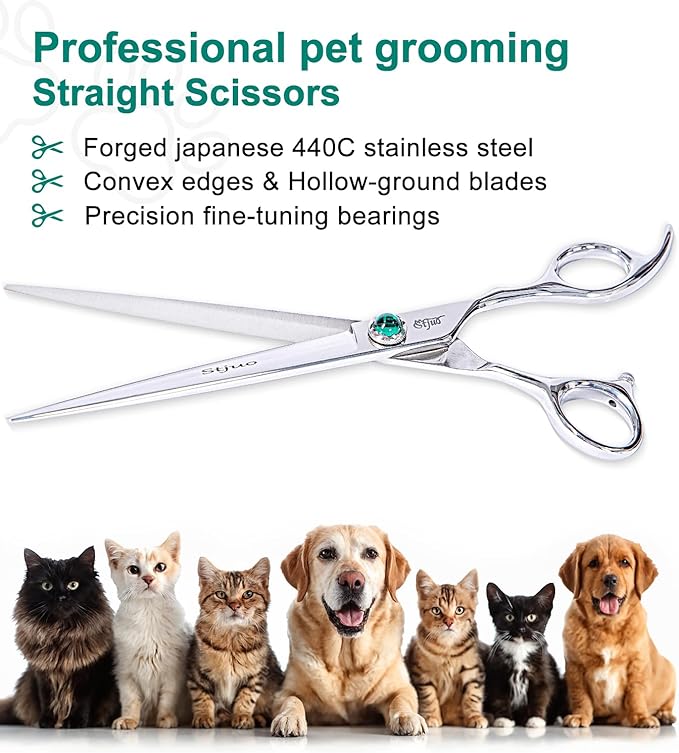 Dog Grooming Straight Scissors 7.5 inch Professional Pet Shears Made Of Japanese Advanced Stainless Steel Professional Grooming Scissors for Dogs Cats and Other Pets