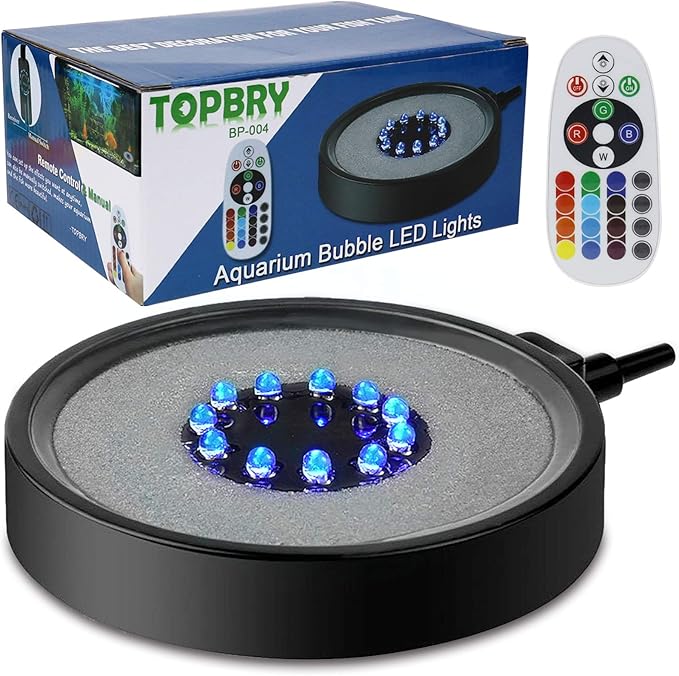 Aquarium Bubble LED Lights RGBW, Remote Controlled Air Stone Disk, with 16 Color Changing, 4 Lighting Effects for Fish Tank Decorations