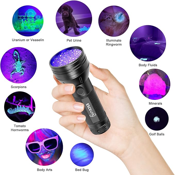 Escolite Blacklight UV Flashlight, 51 LED Black Light Pet Urine Detector for Dog Cat Urine, Blue Light for Scorpions Pack of 10