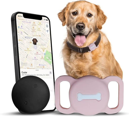 Smart Pet Tracker, Dog Tracker with Black Collar Holder, Smart Tag for Seamless Location Tracking, Work with Find My (Pink)