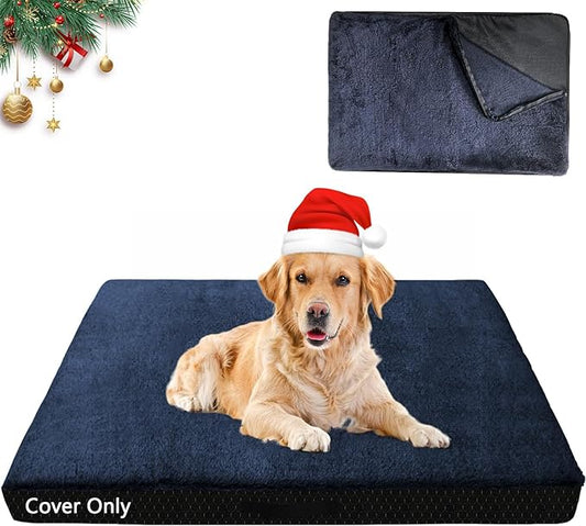 Dog Bed Covers Replacement Washable, 30Lx20Wx4H Inch Waterproof Dog Bed Covers Soft Plush Replacement with Zipper, Removable Cover & Anti-Slip Bottom for for Dog/Cat, Cover Only